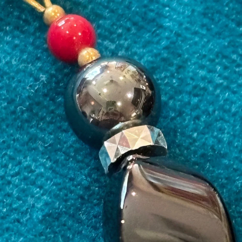 Hematite Black Twisted Bead and Red Accent Necklace Earring Set